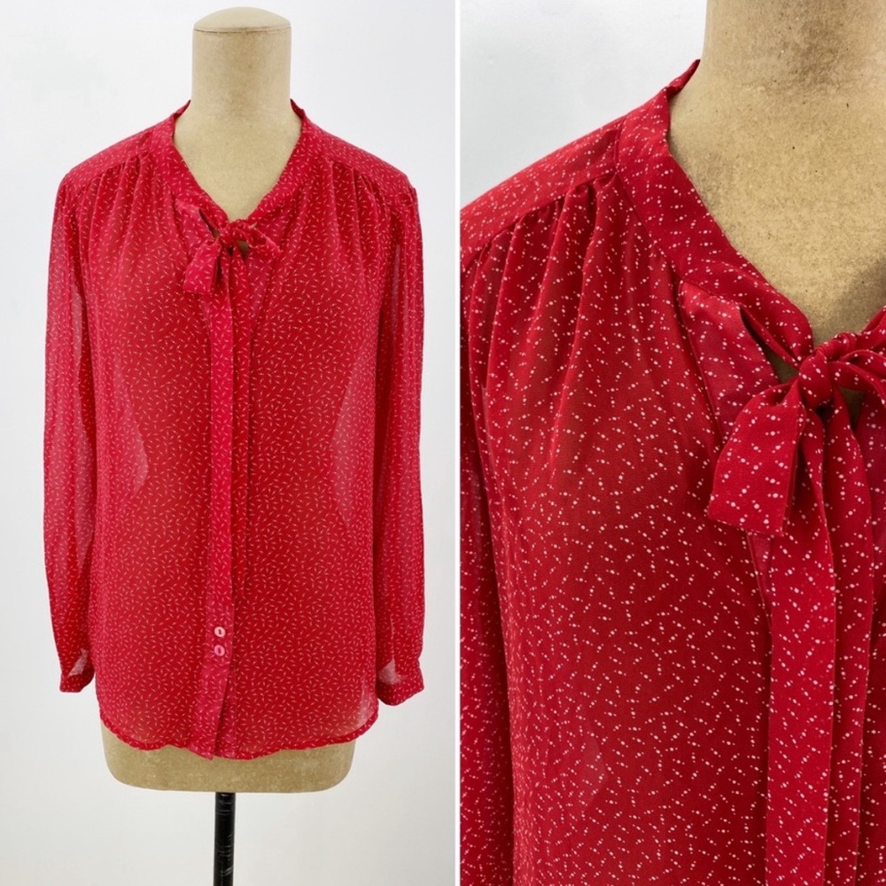 Red and white urban outfitters coincidence and chance blouse with tie neck